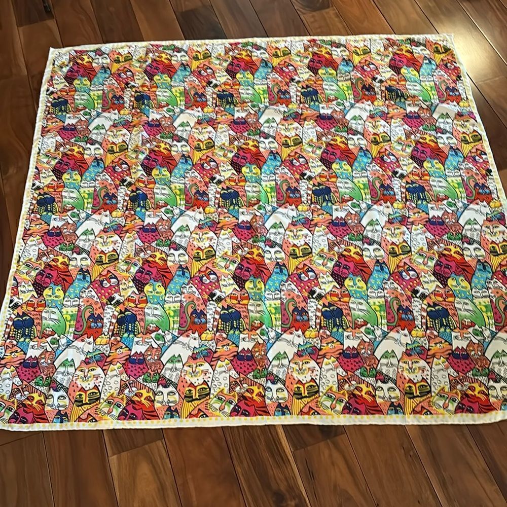 Laurel Burch Italy Fulars 100% Silk Whimsical Cat Print Scarf